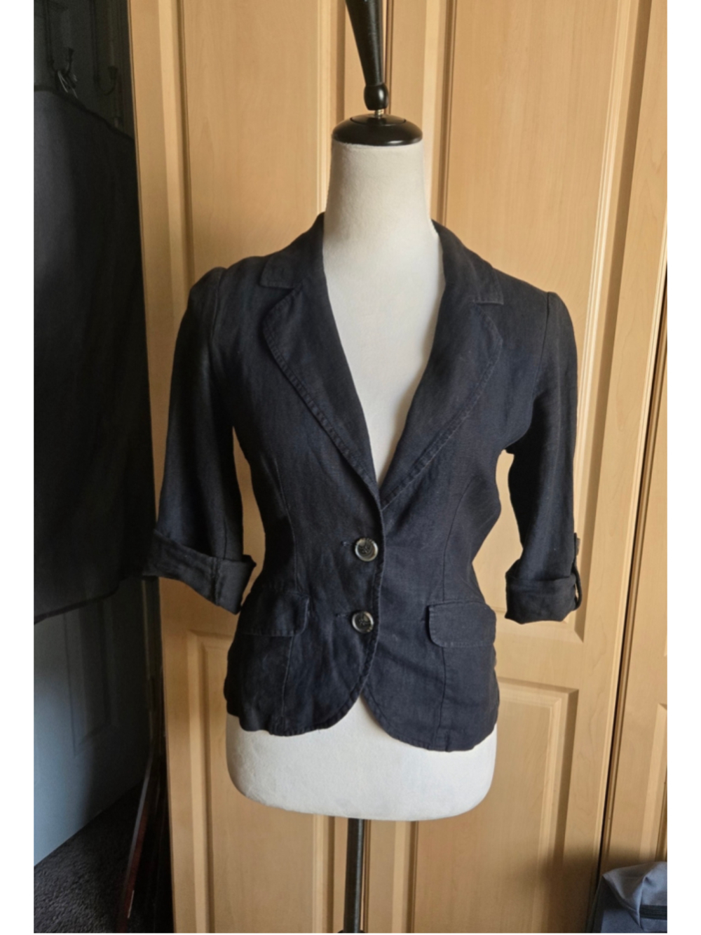 Vintage Juicy Couture Black 100% Linen Tie-Back Blazer Jacket Size 4